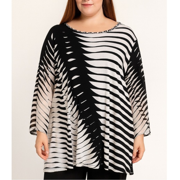 Alfani women's blouse top black/white chain neckline slinky stretch SZ 1XL - Picture 1 of 7